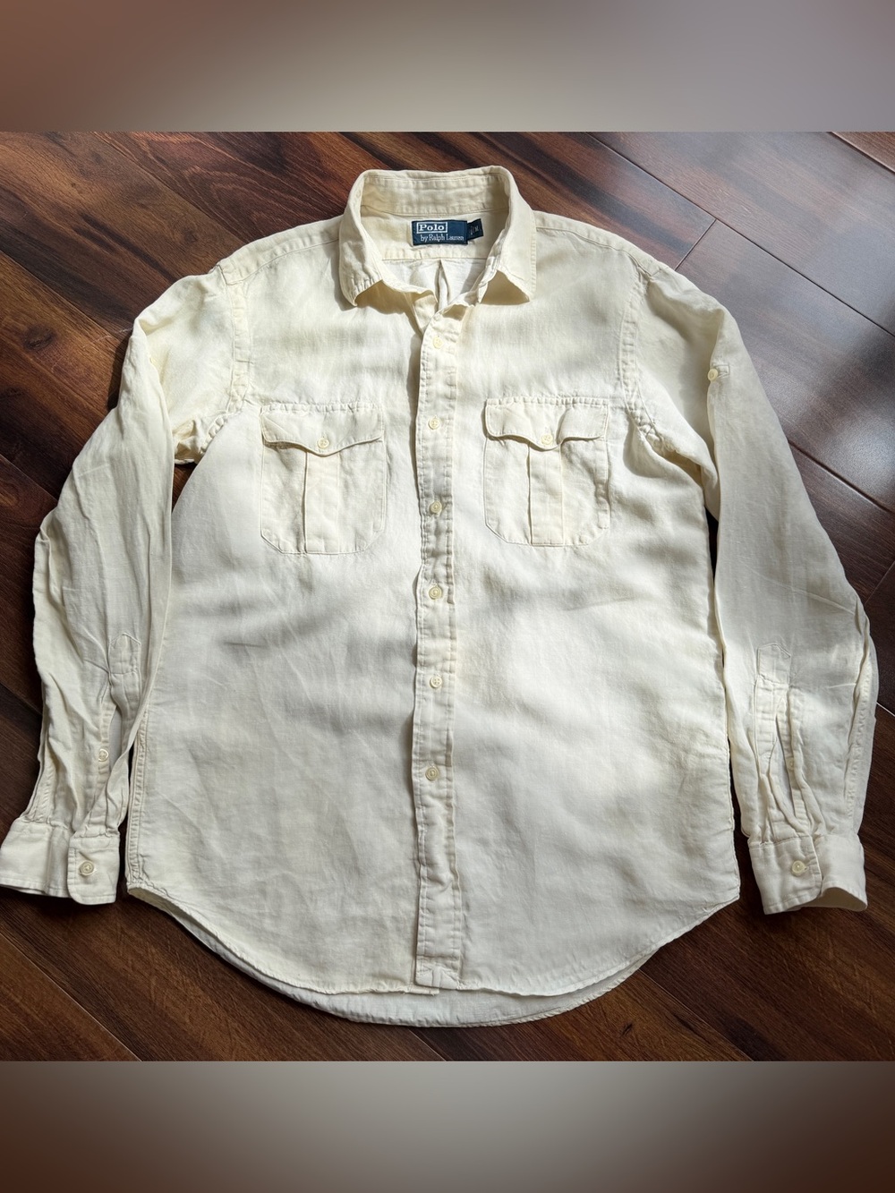 VTG Polo Ralph Lauren Linen Silk Button Down Roll Sleeve Safari Shirt Mens M